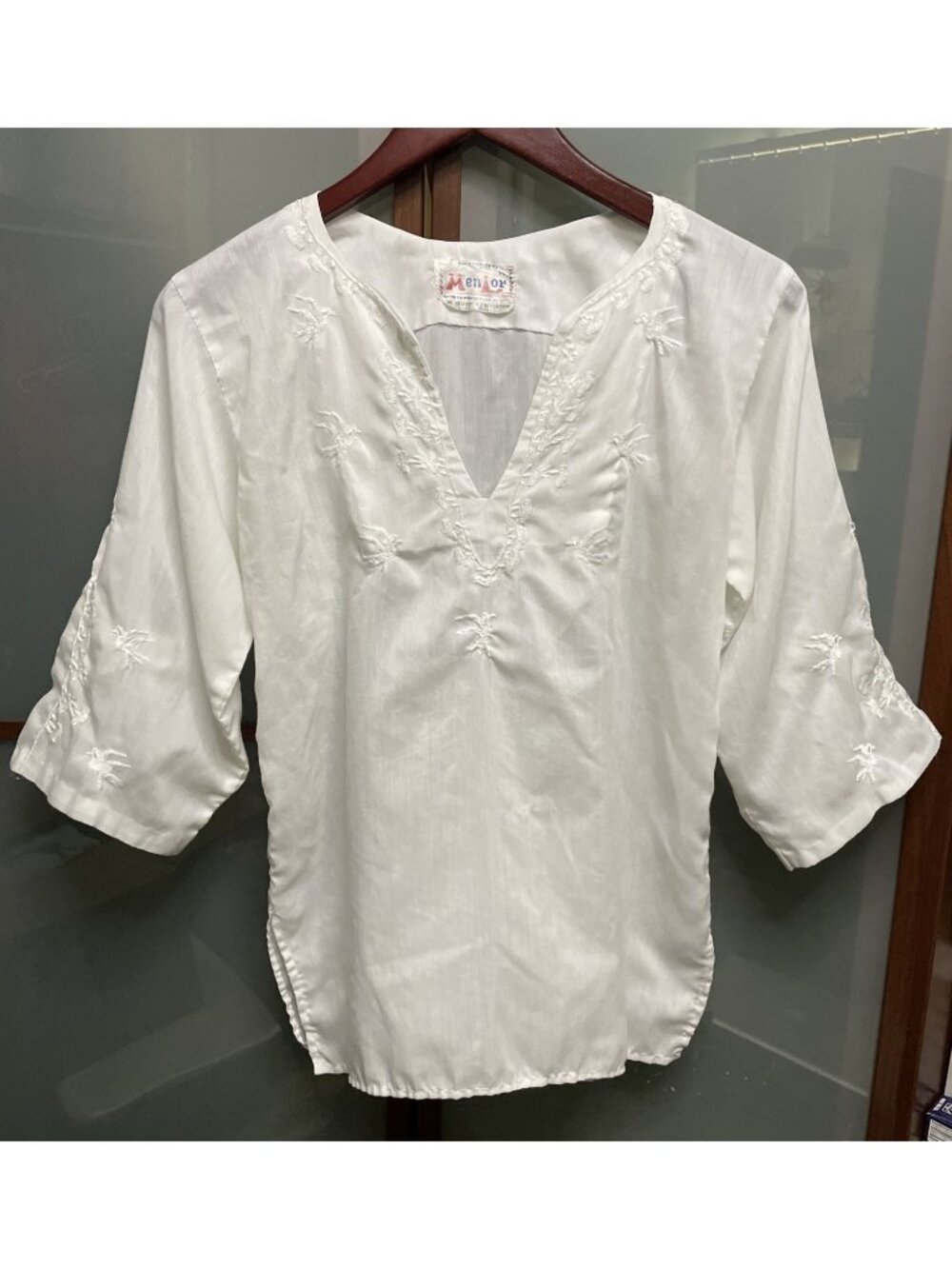 Men Lor Mexico Vintage 70s White Blend Bird Embroidered Tunic Top Womens Size 4